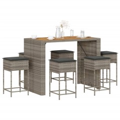 vidaXL Set Bar da Giardino 7 pz con Cuscini in Polyrattan Grigio