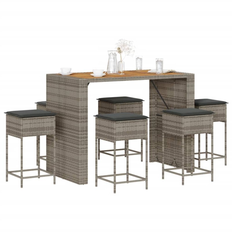 vidaXL Set Bar da Giardino 7 pz con Cuscini in Polyrattan Grigio