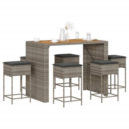 vidaXL Set Bar da Giardino 7 pz con Cuscini in Polyrattan Grigio