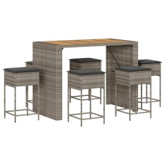 vidaXL Set Bar da Giardino 7 pz con Cuscini in Polyrattan Grigio