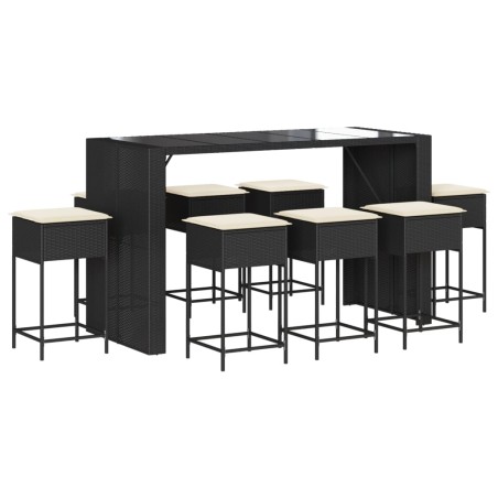 vidaXL Set Bar da Giardino 9 pz con Cuscini in Polyrattan Nero