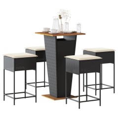 vidaXL Set Bar da Giardino 5 pz con Cuscini in Polyrattan Nero