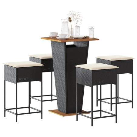 vidaXL Set Bar da Giardino 5 pz con Cuscini in Polyrattan Nero