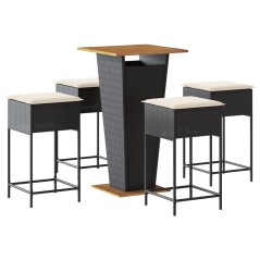 vidaXL Set Bar da Giardino 5 pz con Cuscini in Polyrattan Nero