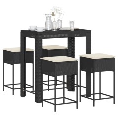 vidaXL Set Bar da Giardino 5 pz con Cuscini in Polyrattan Nero