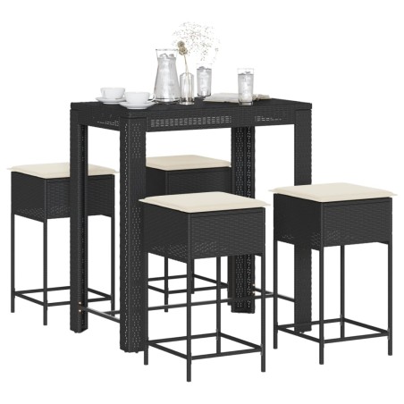 vidaXL Set Bar da Giardino 5 pz con Cuscini in Polyrattan Nero