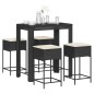 vidaXL Set Bar da Giardino 5 pz con Cuscini in Polyrattan Nero
