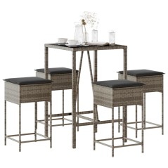 vidaXL Set Bar da Giardino 5 pz con Cuscini in Polyrattan Grigio