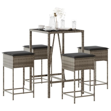 vidaXL Set Bar da Giardino 5 pz con Cuscini in Polyrattan Grigio