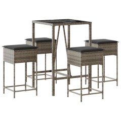 vidaXL Set Bar da Giardino 5 pz con Cuscini in Polyrattan Grigio