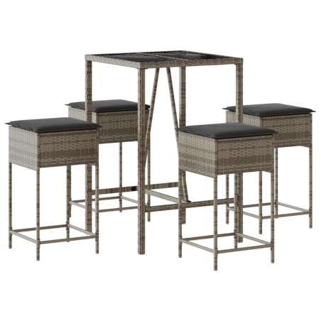 vidaXL Set Bar da Giardino 5 pz con Cuscini in Polyrattan Grigio