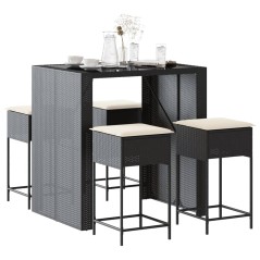 vidaXL Set Bar da Giardino 5 pz con Cuscini in Polyrattan Nero