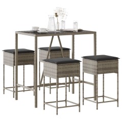 vidaXL Set Bar da Giardino 5 pz con Cuscini in Polyrattan Grigio