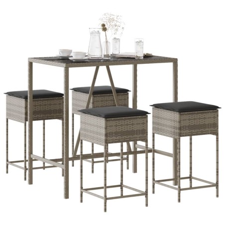 vidaXL Set Bar da Giardino 5 pz con Cuscini in Polyrattan Grigio