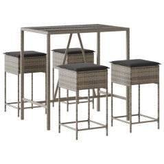 vidaXL Set Bar da Giardino 5 pz con Cuscini in Polyrattan Grigio