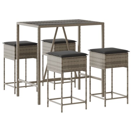 vidaXL Set Bar da Giardino 5 pz con Cuscini in Polyrattan Grigio