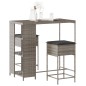 vidaXL Set Bar da Giardino 3pz con Cuscini Grigio in Polyrattan vidaXL Set Bar da Giardino 3pz con Cuscini Grigio in Polyrattan