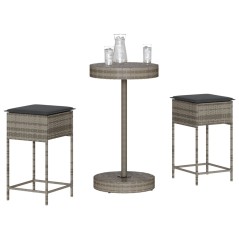 vidaXL Set Bar da Giardino 3pz con Cuscini Grigio in Polyrattan