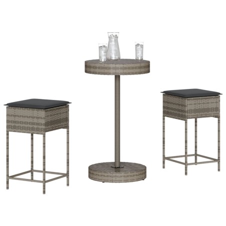 vidaXL Set Bar da Giardino 3pz con Cuscini Grigio in Polyrattan