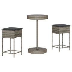 vidaXL Set Bar da Giardino 3pz con Cuscini Grigio in Polyrattan