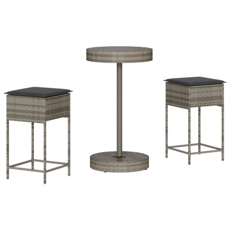 vidaXL Set Bar da Giardino 3pz con Cuscini Grigio in Polyrattan