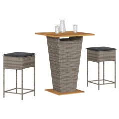 vidaXL Set Bar da Giardino 3pz con Cuscini Grigio in Polyrattan