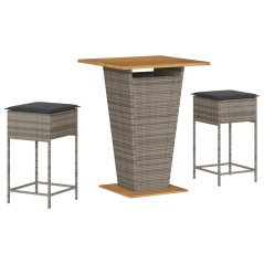 vidaXL Set Bar da Giardino 3pz con Cuscini Grigio in Polyrattan
