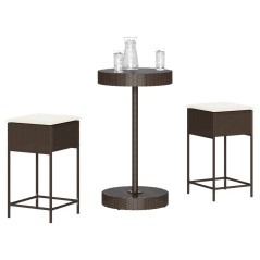 vidaXL Set Bar da Giardino 3 pz con Cuscini in Polyrattan Marrone