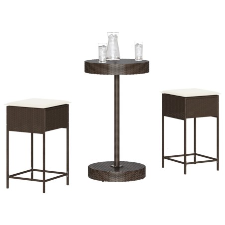 vidaXL Set Bar da Giardino 3 pz con Cuscini in Polyrattan Marrone