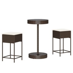 vidaXL Set Bar da Giardino 3 pz con Cuscini in Polyrattan Marrone