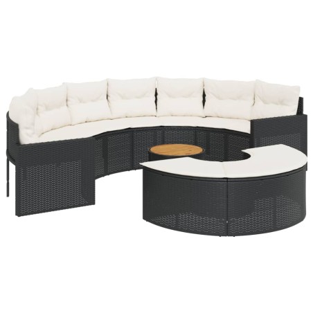 vidaXL Set Divani da Giardino Semicircolare 3 pz in Polyrattan Nero