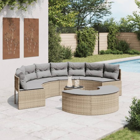 vidaXL Set Divani da Giardino Semicircolare 3 pz in Polyrattan Beige