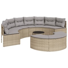 vidaXL Set Divani da Giardino Semicircolare 3 pz in Polyrattan Beige