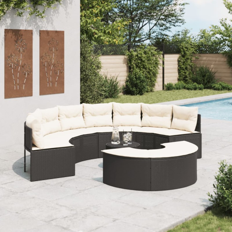 vidaXL Set Divani da Giardino Semicircolare 3 pz in Polyrattan Nero vidaXL Set Divani da Giardino Semicircolare 3 pz in Polyrattan Nero