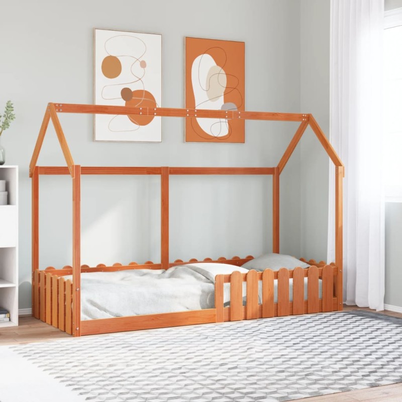 vidaXL Giroletto Casetta Bambini Marrone Cera 80x200 cm Massello Pino vidaXL Giroletto Casetta Bambini Marrone Cera 80x200 cm Massello Pino