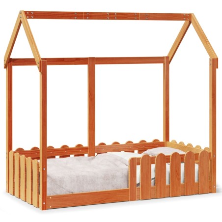 vidaXL Giroletto Casetta Bambini Marrone Cera 70x140 cm Massello Pino