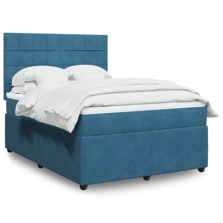 vidaXL Giroletto a Molle con Materasso Blu 160x200 cm in Velluto