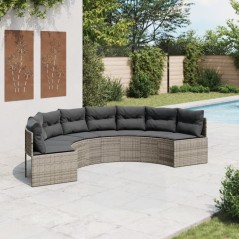 vidaXL Divano da Giardino con Cuscini Semicircolare Grigio Polyrattan