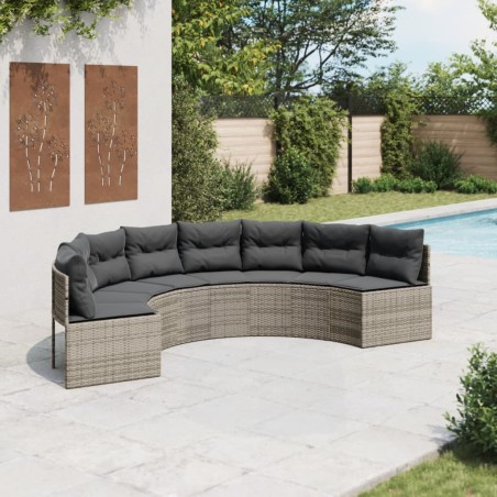 vidaXL Divano da Giardino con Cuscini Semicircolare Grigio Polyrattan