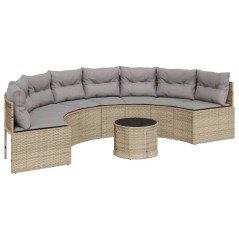 vidaXL Divano Giardino Tavolo e Cuscini Semicircolare Beige Polyrattan