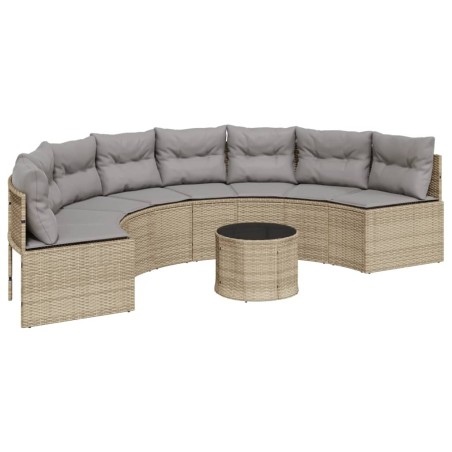 vidaXL Divano Giardino Tavolo e Cuscini Semicircolare Beige Polyrattan