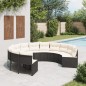 vidaXL Divano da Giardino con Cuscini Circolare Nero in Polyrattan vidaXL Divano da Giardino con Cuscini Circolare Nero in Polyrattan