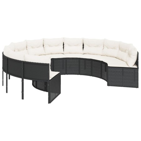 vidaXL Divano da Giardino con Cuscini Circolare Nero in Polyrattan