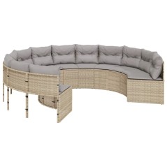 vidaXL Divano da Giardino con Cuscini Circolare Beige in Polyrattan
