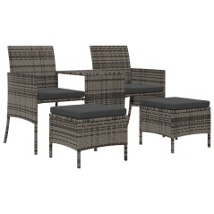 vidaXL Divano Giardino 2 Posti con Tavolo e Sgabelli Grigio Polyrattan