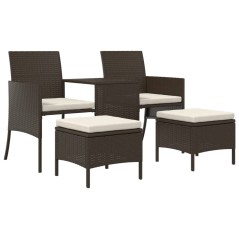 vidaXL Divano Giardino 2Posti con Tavolo e Sgabelli Marrone Polyrattan
