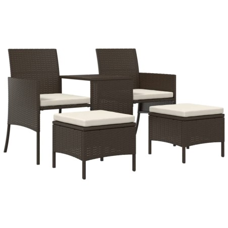 vidaXL Divano Giardino 2Posti con Tavolo e Sgabelli Marrone Polyrattan