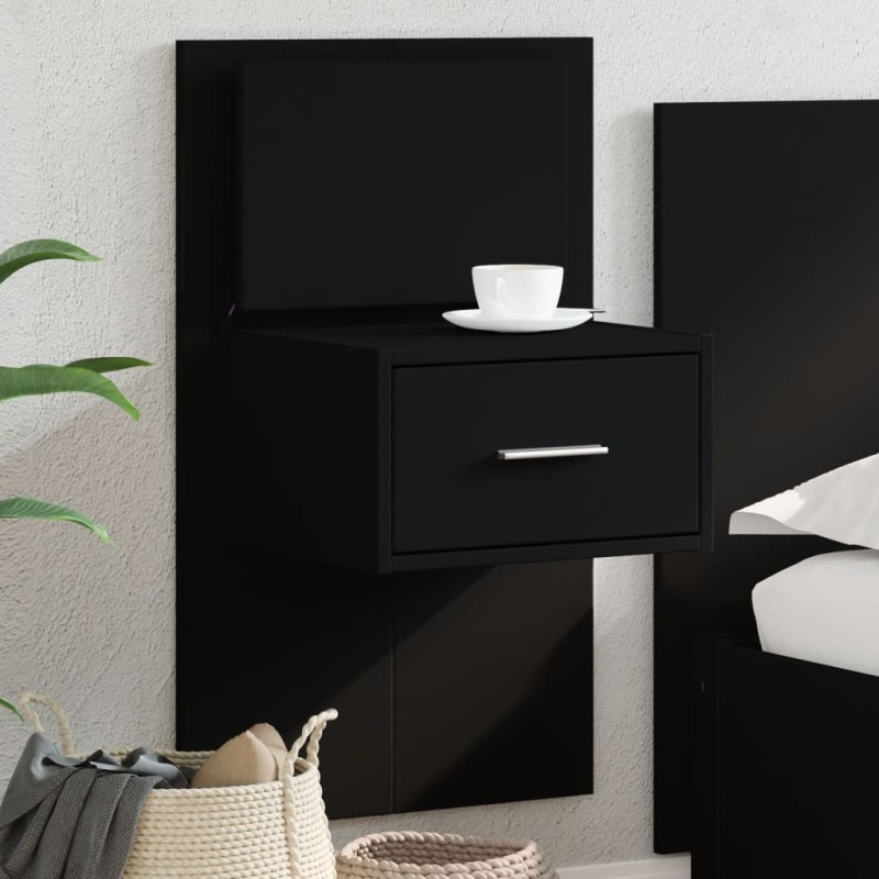 vidaXL Comodino a Parete con Luci LED Nero vidaXL Comodino a Parete con Luci LED Nero