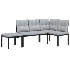 vidaXL Set Panche Giardino Cuscini 3pz Nero Acciaio Verniciato Polvere