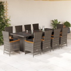 vidaXL Set da Pranzo da Giardino 11pz con Cuscini in Polyrattan Grigio